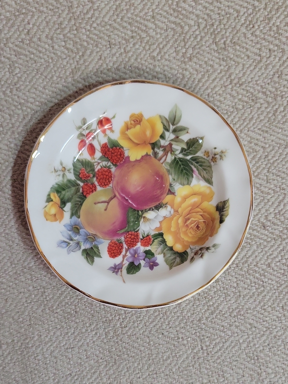 VTG Fenton China Company English Bone China Plate Fruit Yellow Rose Trinket Dish